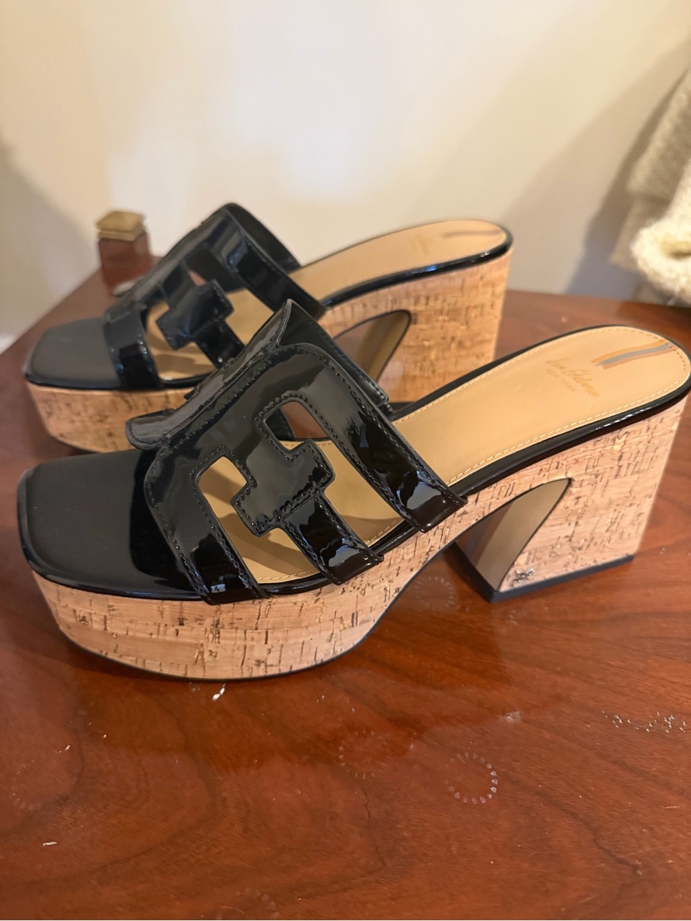 Sam Edelman Women's Black Patent Cork Platform sandal - never worn